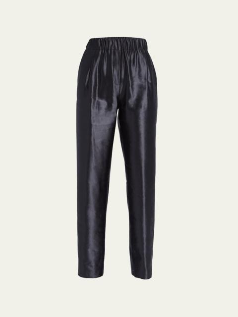 GIORGIO ARMANI Metallic Linen-Silk Straight-Leg Pull-On Trousers