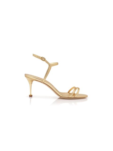 Gold Nappa Leather Ankle Strap Sandals