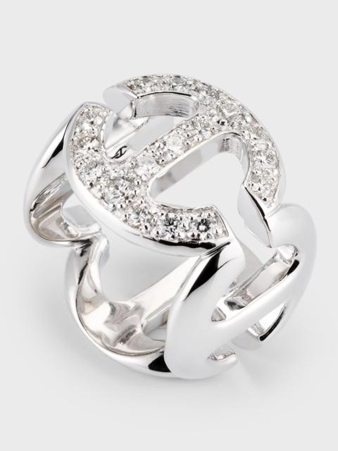 HOORSENBUHS® 18K White Gold Square Link Ring with Diamonds, Size 7