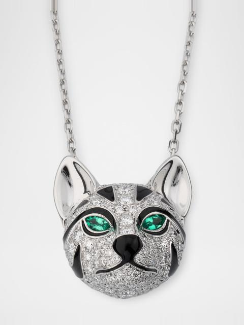 Boucheron 18K White Gold Fuzzy, the Leopard Pendant Necklace with Diamonds and Emeralds