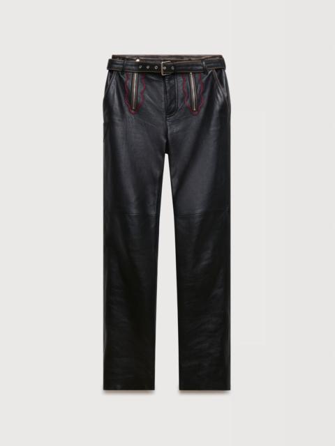 Marni BLACK LEATHER PANTS WITH LEAF EMBROIDERY