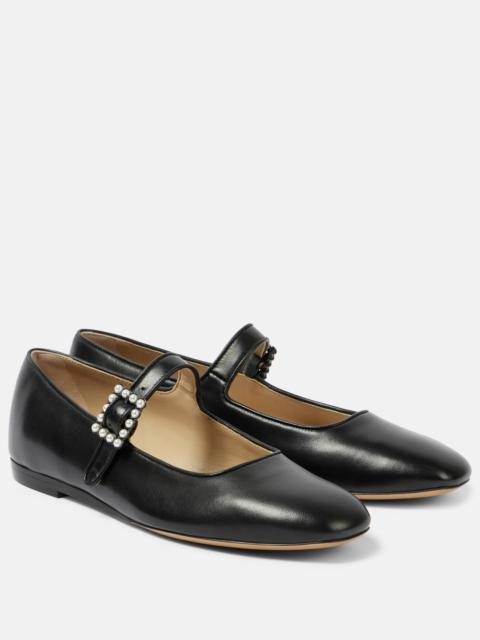 LE MONDE BÉRYL Pearl-embellished leather Mary Jane flats