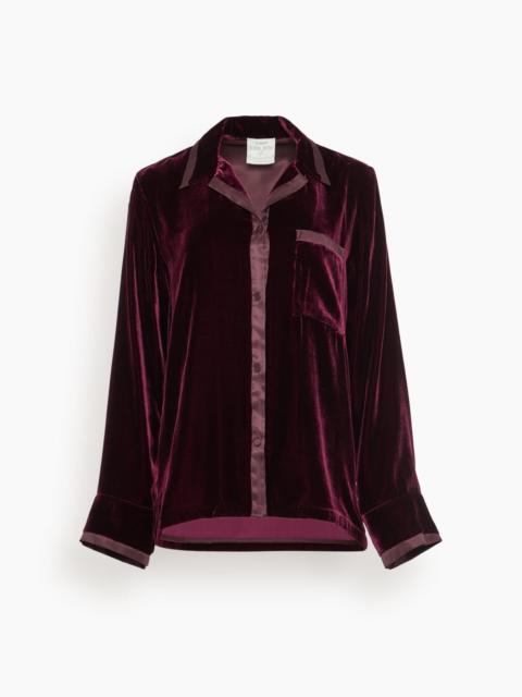 Plain Velvet Pajama Shirt in Bordeaux