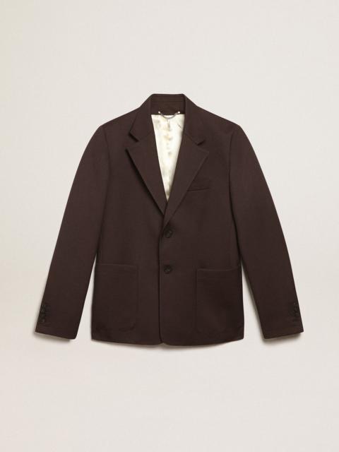 Golden Goose Journey Collection single-breasted blazer in licorice-colored wool gabardine with horn buttons