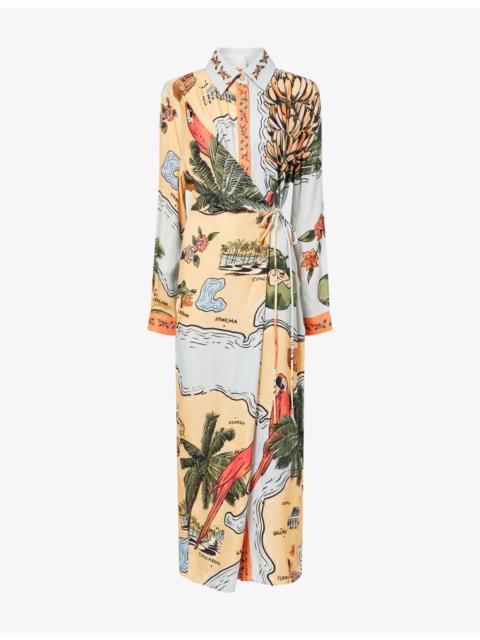 FARM RIO Beaches Path Printed Woven Midi Dress