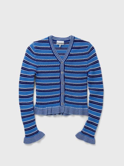 GANNI Cotton Pointelle Stripe Cardigan