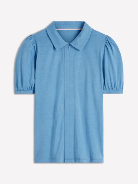 BODEN Short Sleeve Zip Collar Top-Silver Lake
