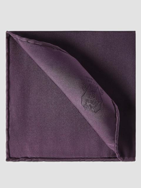 Brunello Cucinelli Men's Silk Pocket Square with Printed Logo - Purple