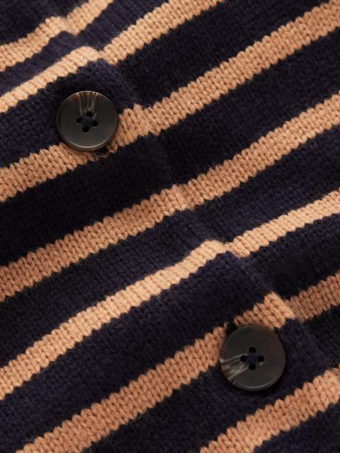 BODEN Lydia Tie Neck Knit Cardigan-Camel Melange, Navy Stripe