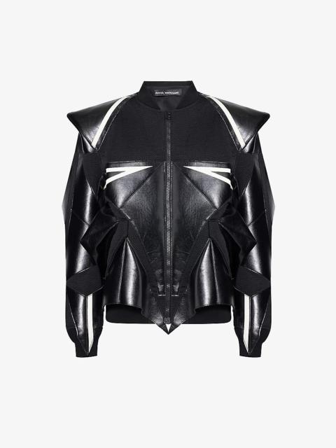 Boxy-fit contrast-taping faux-leather jacket