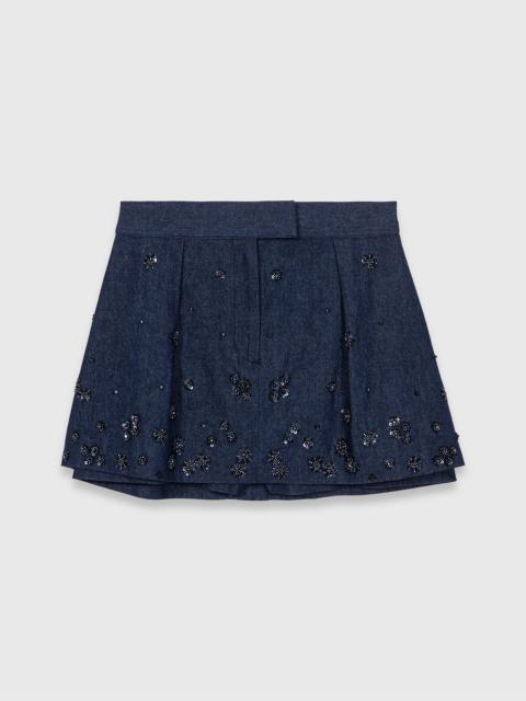 maje Embroidered layered denim shorts