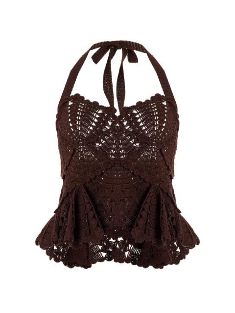 Oscar de la Renta Sweetheart Shell Crochet Knit Tank brown