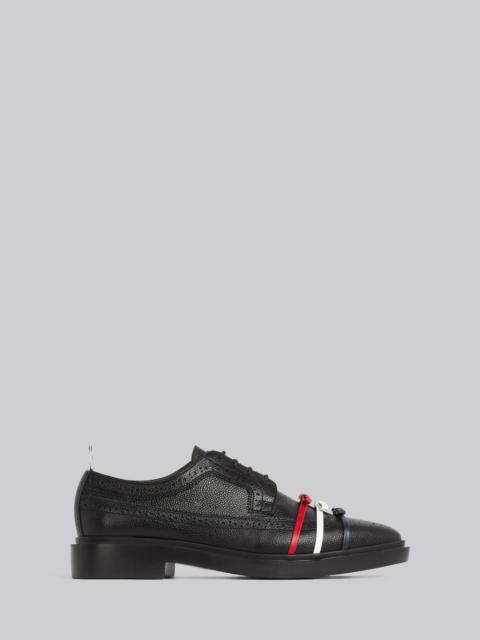 Thom Browne Black Pebble Grain Leather Lightweight Rubber Sole 3-Bow Longwing Brogue