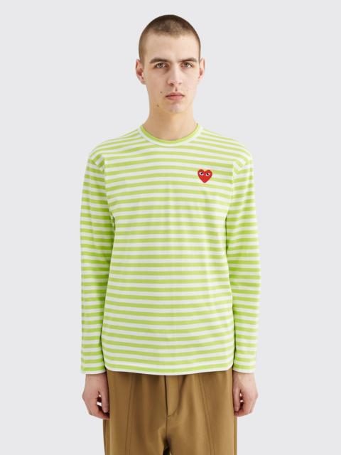 Comme Des Garçons COMME DES GARÇONS PLAY SMALL HEART LS T-SHIRT STRIPE GREEN