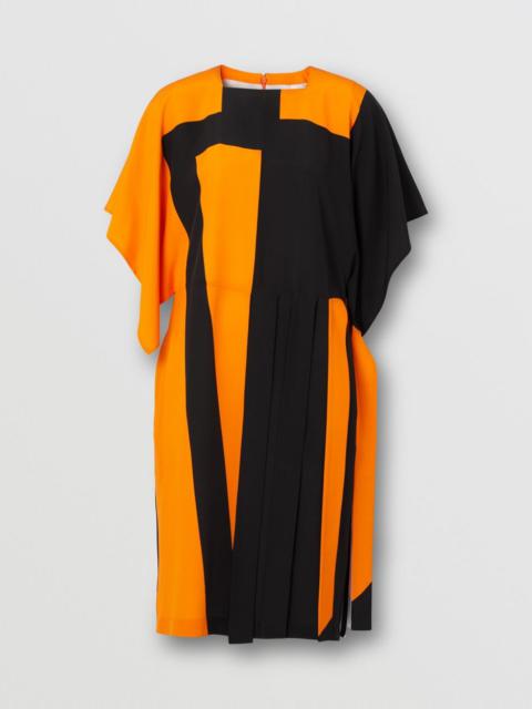Burberry Cape Sleeve Geometric Print Silk Crepe de Chine Dress