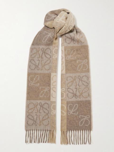 Loewe Fringed Intarsia Wool And Cashmere-blend Scarf