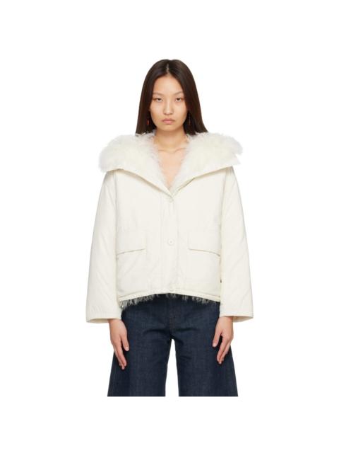 Yves Salomon White Curly Lamb Short Ultra-Light Down Jacket