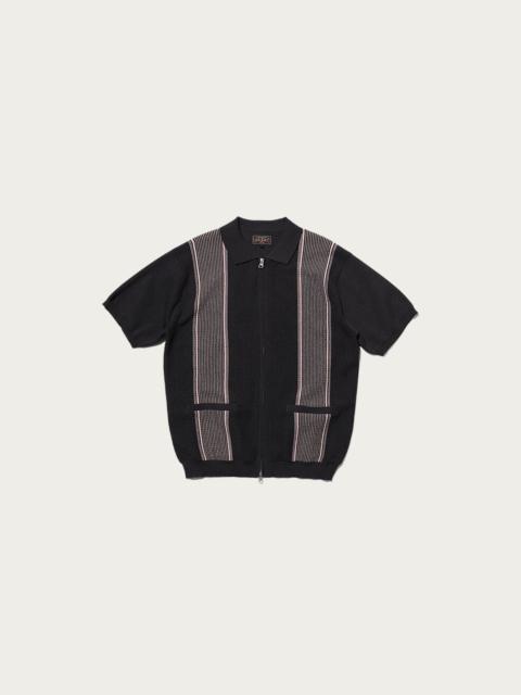 BEAMS PLUS Zip Knit Polo Stripe - Charcoal