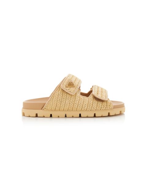 Prada Woven Raffia Sandals tan