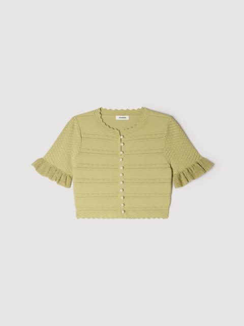 Sandro CROPPED RUFFLED-SLEEVE TOP