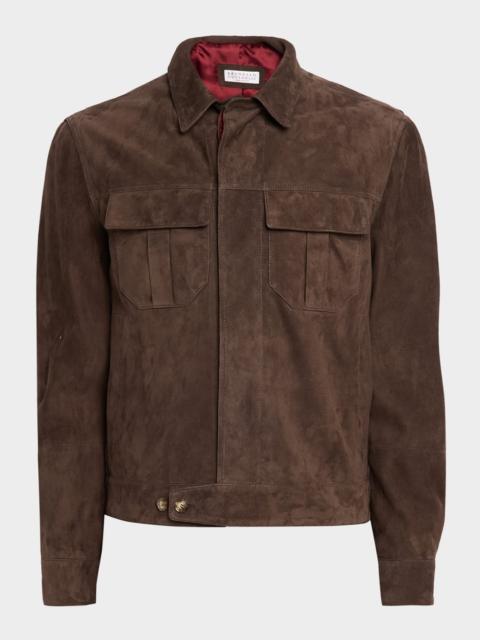 Brunello Cucinelli Men's Suede Modern-Fit Shirt Jacket
