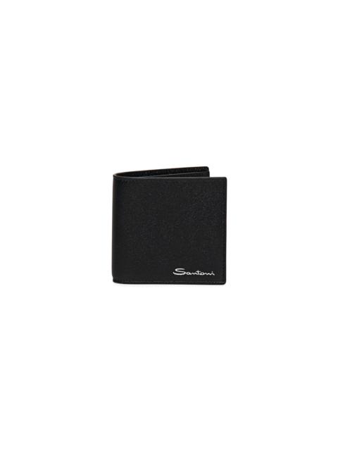 Santoni Black saffiano leather wallet