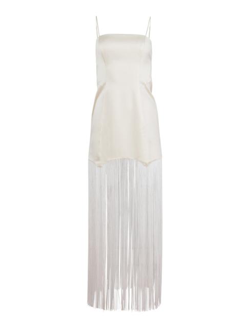 Fleur du Mal Fringed Satin Maxi Dress white