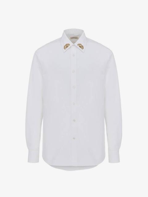 Alexander McQueen Men's Embroidered Collar Shirt in Optic White