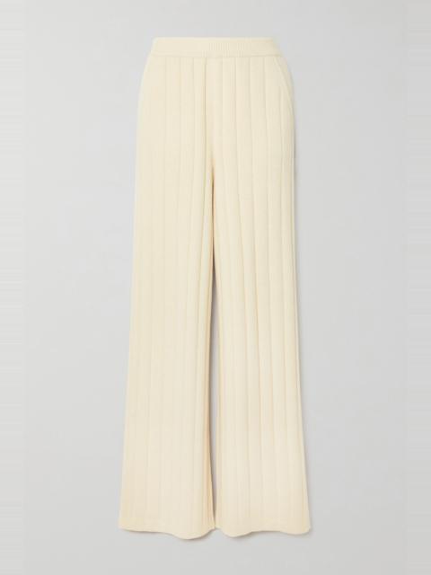 Ribbed cashmere wide-leg pants