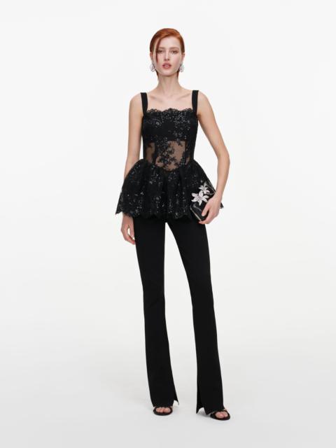 self-portrait Black Lace Peplum Top