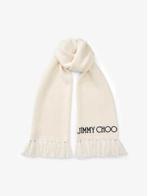 Jutta
Latte Wool Scarf with Embroidered Jimmy Choo Logo