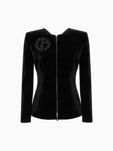 GIORGIO ARMANI VELVET ZIP-UP JACKET 와 BOW DETAIL 과 EMBROIDERY