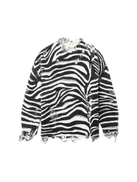 ripped zebra-print jumper