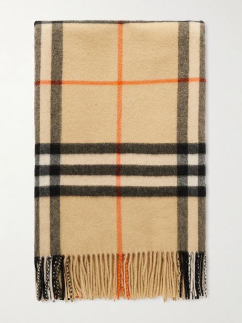 Burberry Fringed checked cashmere scarf Beige