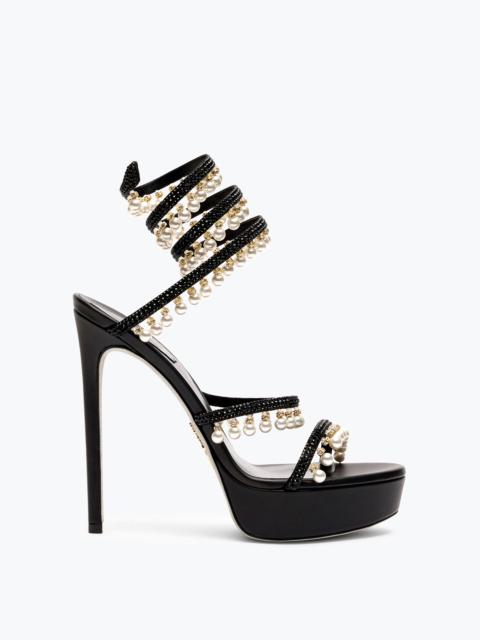 RENE CAOVILLA CHANDELIER BLACK PLATFORM SANDAL WITH PEARLS 130
