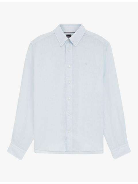 BOSS Brand-Embroidered Long-Sleeved Linen Shirt