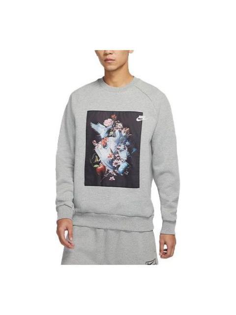 Nike Men's Nike AF-1 Pattern Splicing Fleece Knit Round Neck Pullover Gray DD6516-063