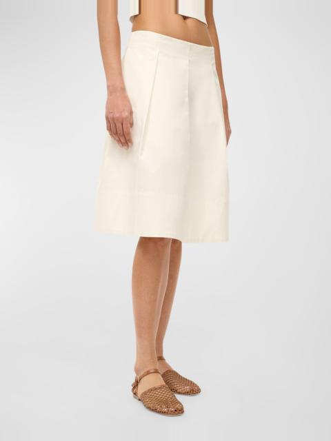 STAUD London Knee-Length Pleated Cotton Skirt