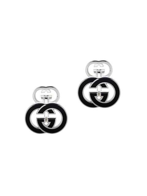 GUCCI Men's Interlocking G Sterling Silver Cufflinks - Silver Black Enamel