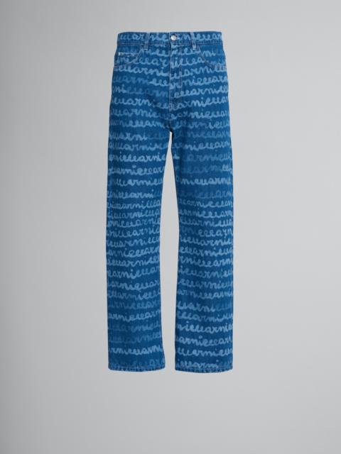 Marni DENIM STRAIGHT TROUSERS WITH MAREMARNI PRINT
