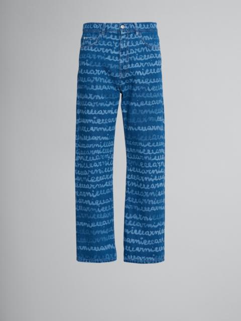 Marni DENIM STRAIGHT TROUSERS WITH MAREMARNI PRINT