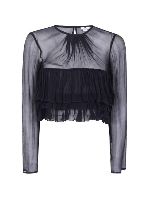 ELISABETTA FRANCHI ruffled semi-sheer blouse