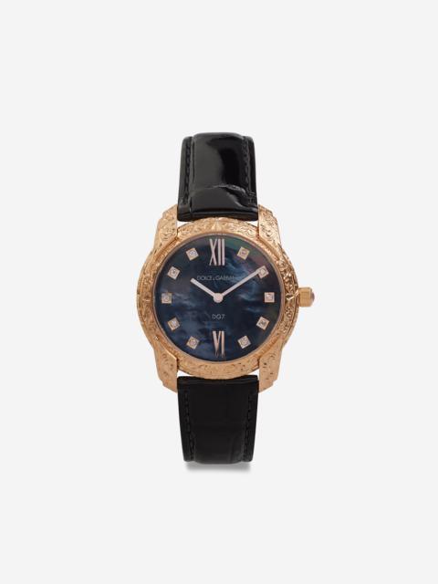 Dolce & Gabbana DG7 Gattopardo watch in red gold with black mother of pearl and diamonds