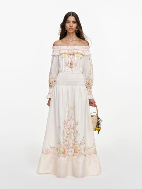 self-portrait Cream Floral Organza Ruffle Maxi Dress