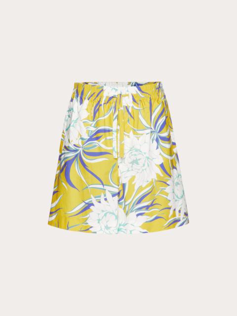 COTTON POPLIN BERMUDA SHORTS WITH STREET FLOWERS COUTURE PEONIES PRINT