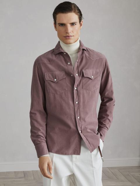 Garment-dyed easy fit western shirt in narrow wale corduroy