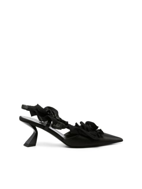 ruffle-detailed satin slingbacks