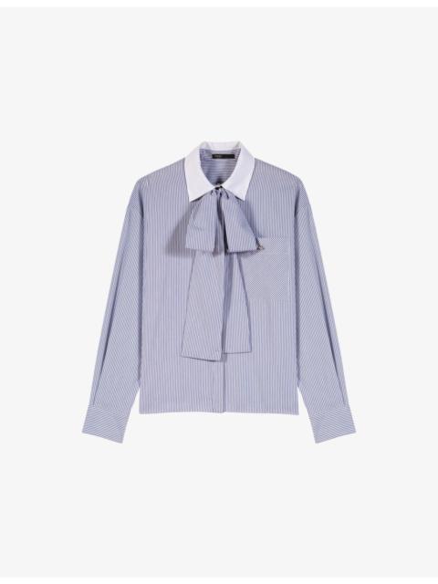 maje Pussy-Bow Striped Cotton-Blend Shirt