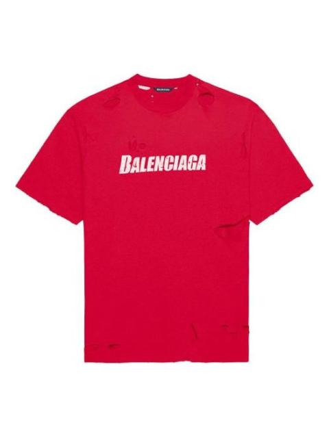 BALENCIAGA 남자 Balenciaga 알파벳 인쇄 패턴 홀 둥근 목 짧은 소매 빨강 651795TKVB86295