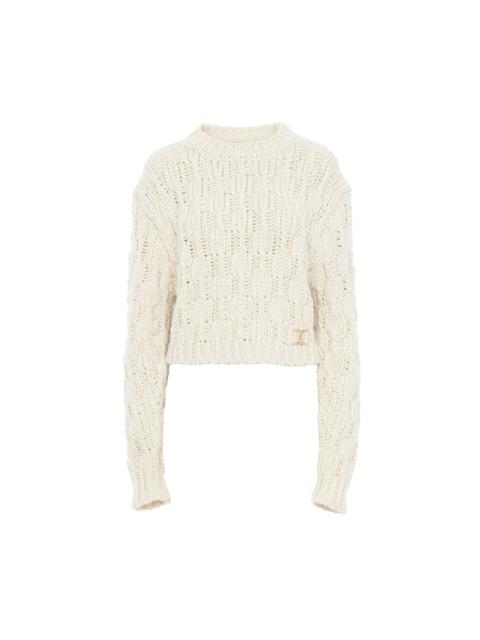 CROPPED INTARSIA KNITTED SWEATER IN WOOL BLEND